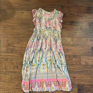 Umgee Multicolor Boho Dress with Ruffle Sleeves